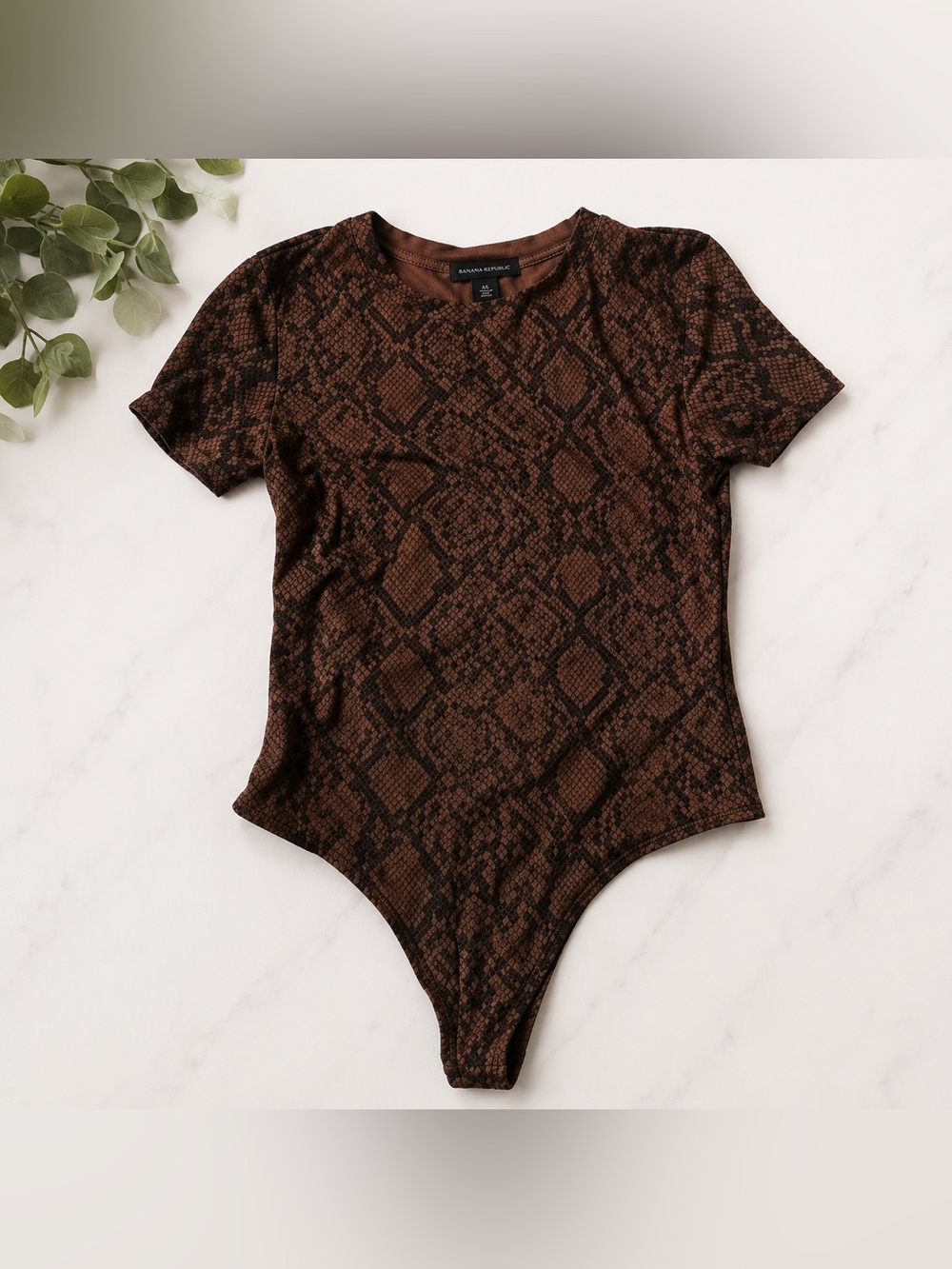 House of Harlow 1960 brown snakeskin print short-sleeve bodysuit size Large